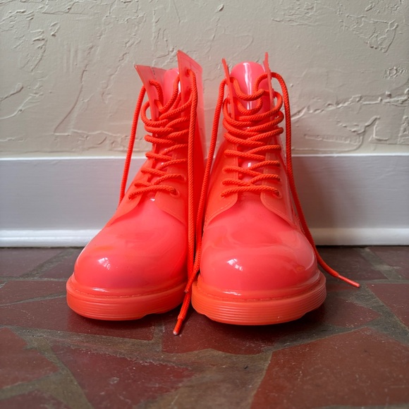Qupid Neon Pink Doc Martin Style RainBoots Size 7 - Picture 3 of 9